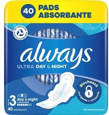 Absorbante externe cu aripioare nr. 3 Always Ultra Day & Night 40 buc